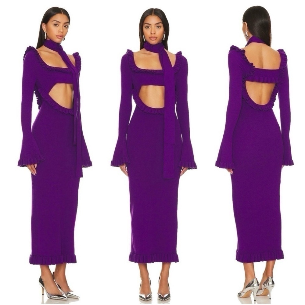 BNWT For Love & Lemons Stevie Maxi Purple Cutout Dress with Scarf Tie
